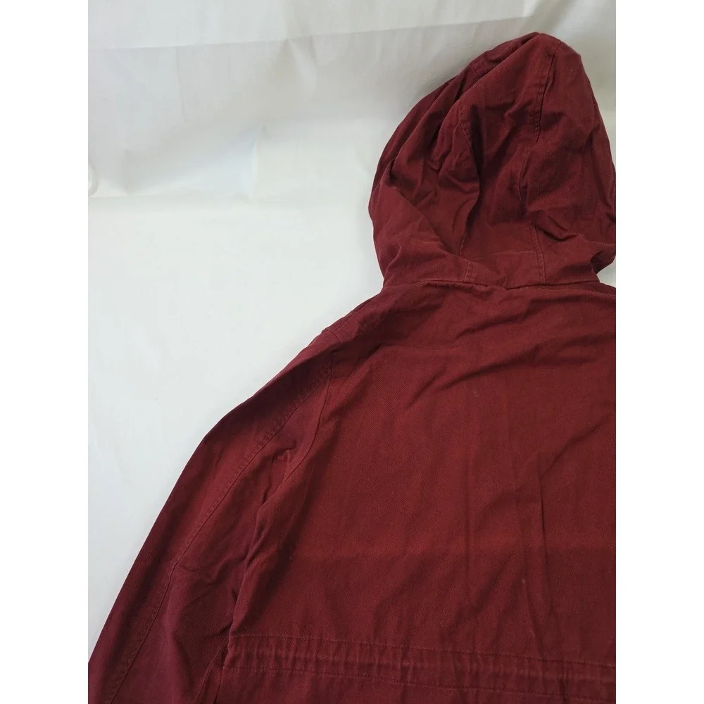 Forever 21 Burgundy Utility Jacket Womens Medium Hooded Anorak Cinch Waist Faded